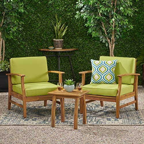 Gdfstudio Pearl Outdoor 2 Seater Acacia Wood Chat Set With Cushions, Teak And Green #TOP1