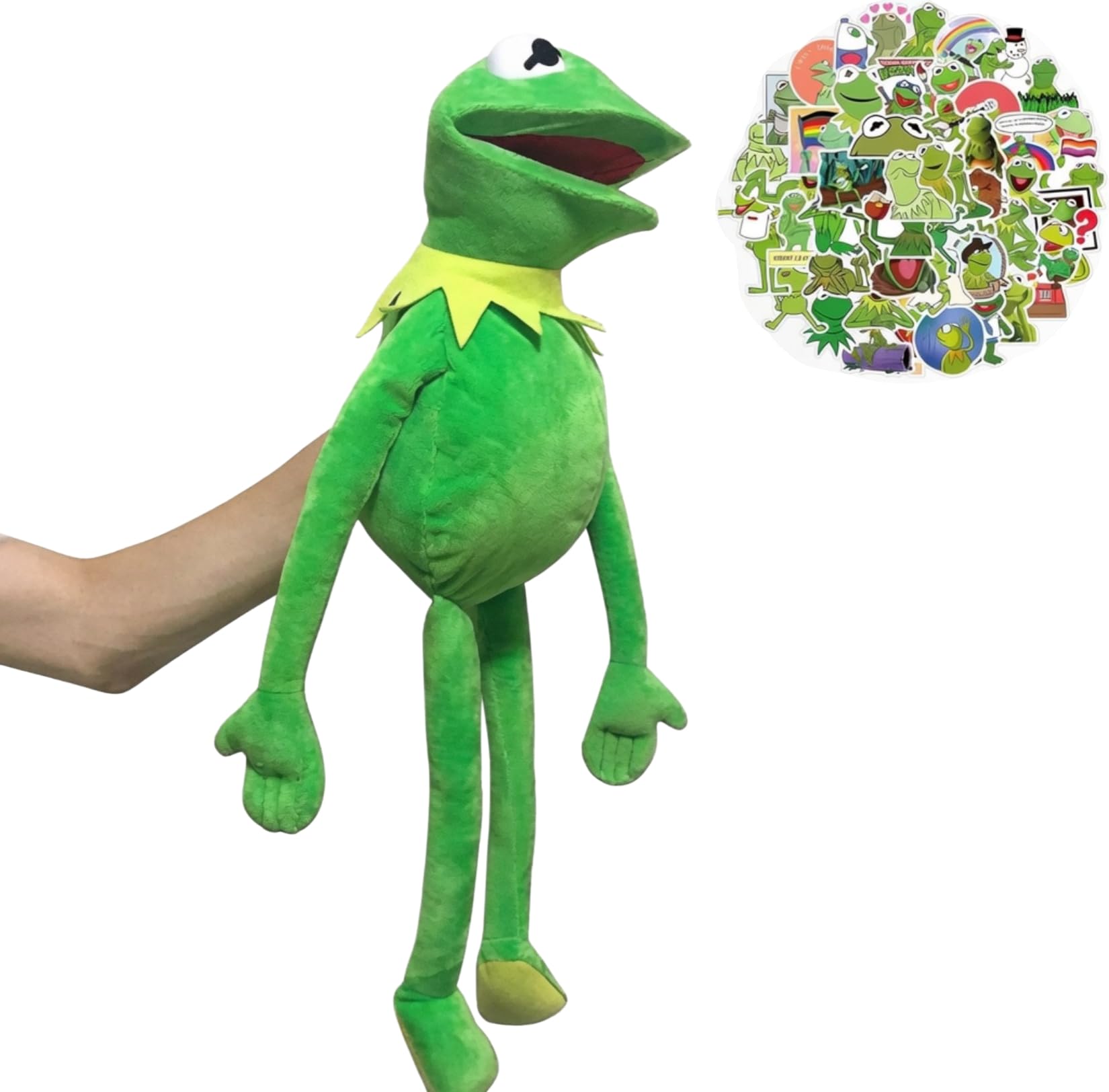 Marionnette Kermit la grenouille avec 50 autocollants - Marionnette à main en forme de grenouille pour enfants et adultes - Poupée en peluche anime - Cadeau pour enfants