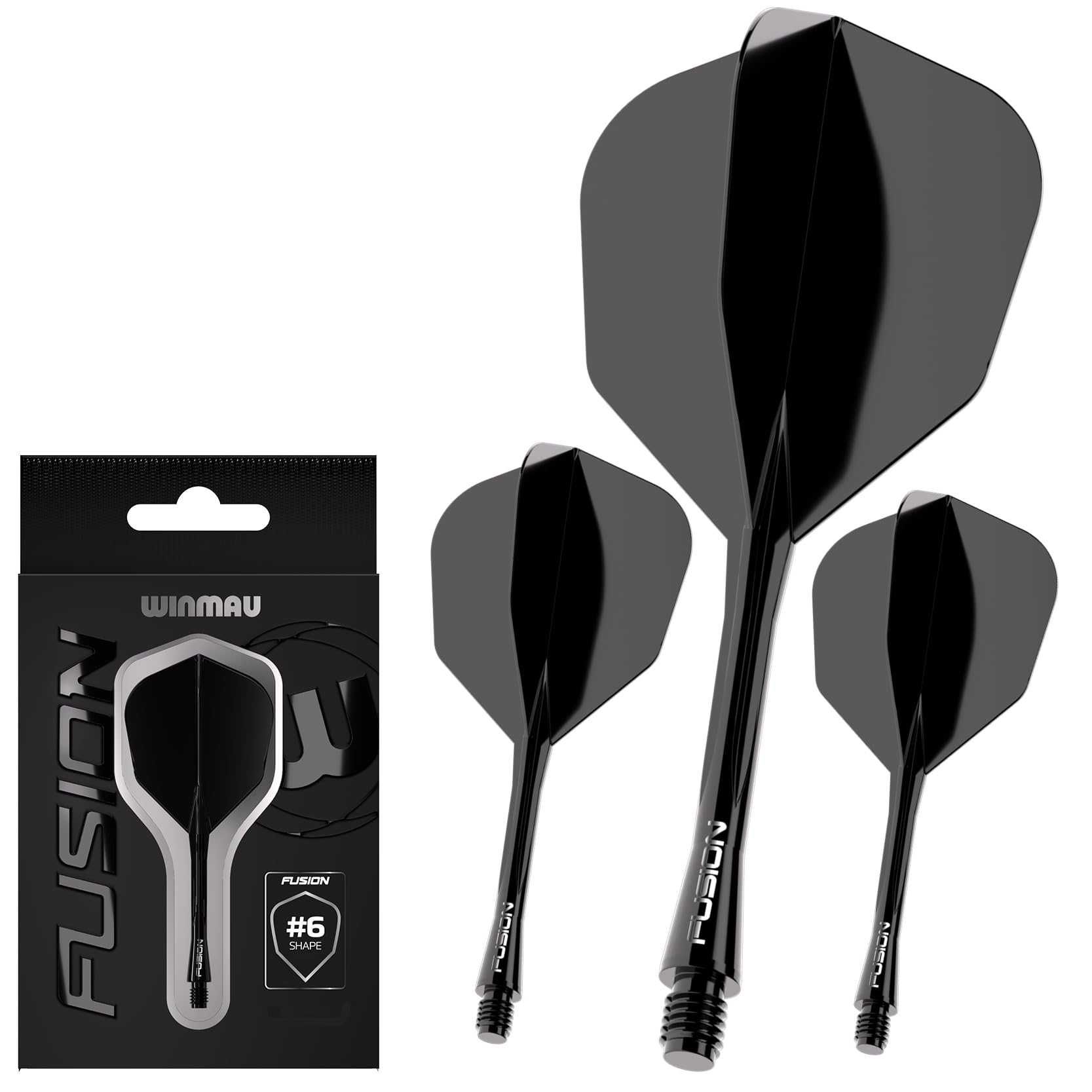 WINMAU Darts Fusion Integrated Flight & Shaft System - No.6 Shape and Design - Available in Short, Intermediate and Medium