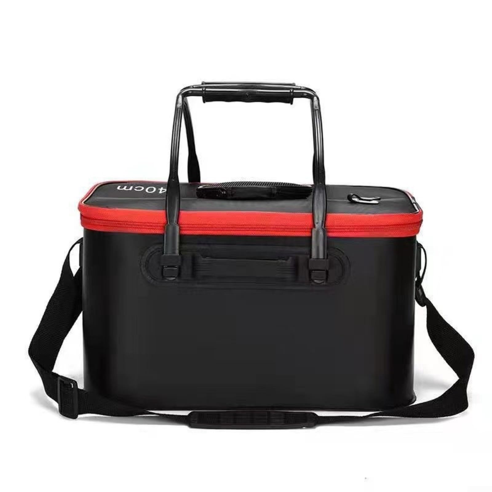 Cubo de pesca plegable EVA portátil para livewell con correas de hombro para pescadores al aire libre almacenamiento de peces vivos negro 35 x 24 x 22 cm (gris)
