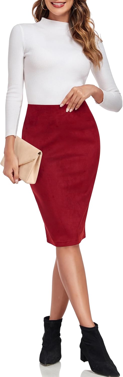 ODCOCD Women's Faux Suede Pencil Skirt