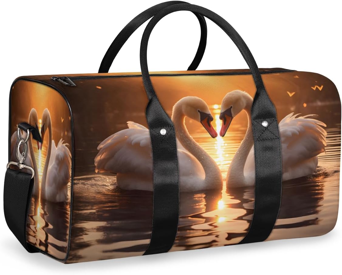 Sunset Swan Couple Travel Duffel Bag for Women Men Large Capacity Overnight Weekender Bags for Lightweight Waterproof Sport Gym Bag for Workout Yoga Swim