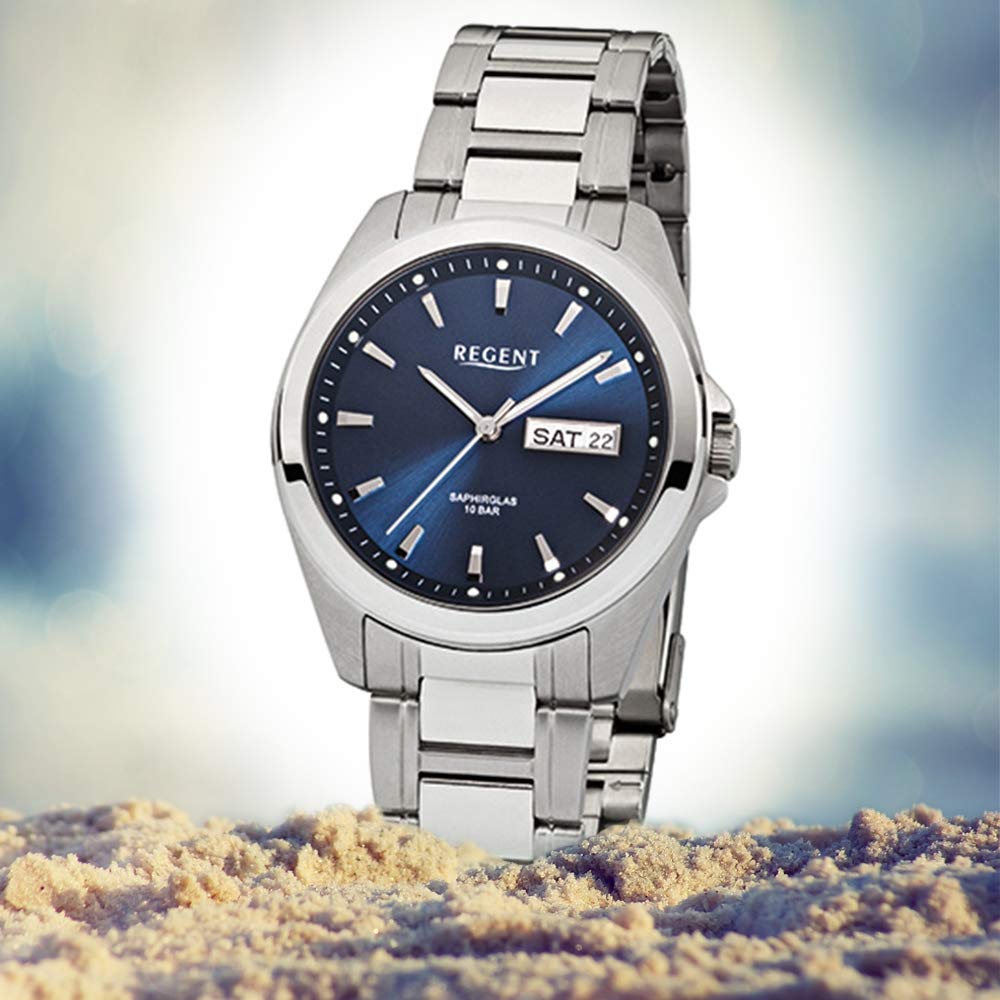 Regent Armbanduhr Herrenuhren mit Metallband-Kollektion Herren-Uhr mit Edelstahl-Armband silber analoges Quarzwerk D1URF526