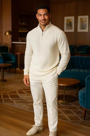 STACY ADAMS Men's Quarter Zipped Pullover Winter Sweater