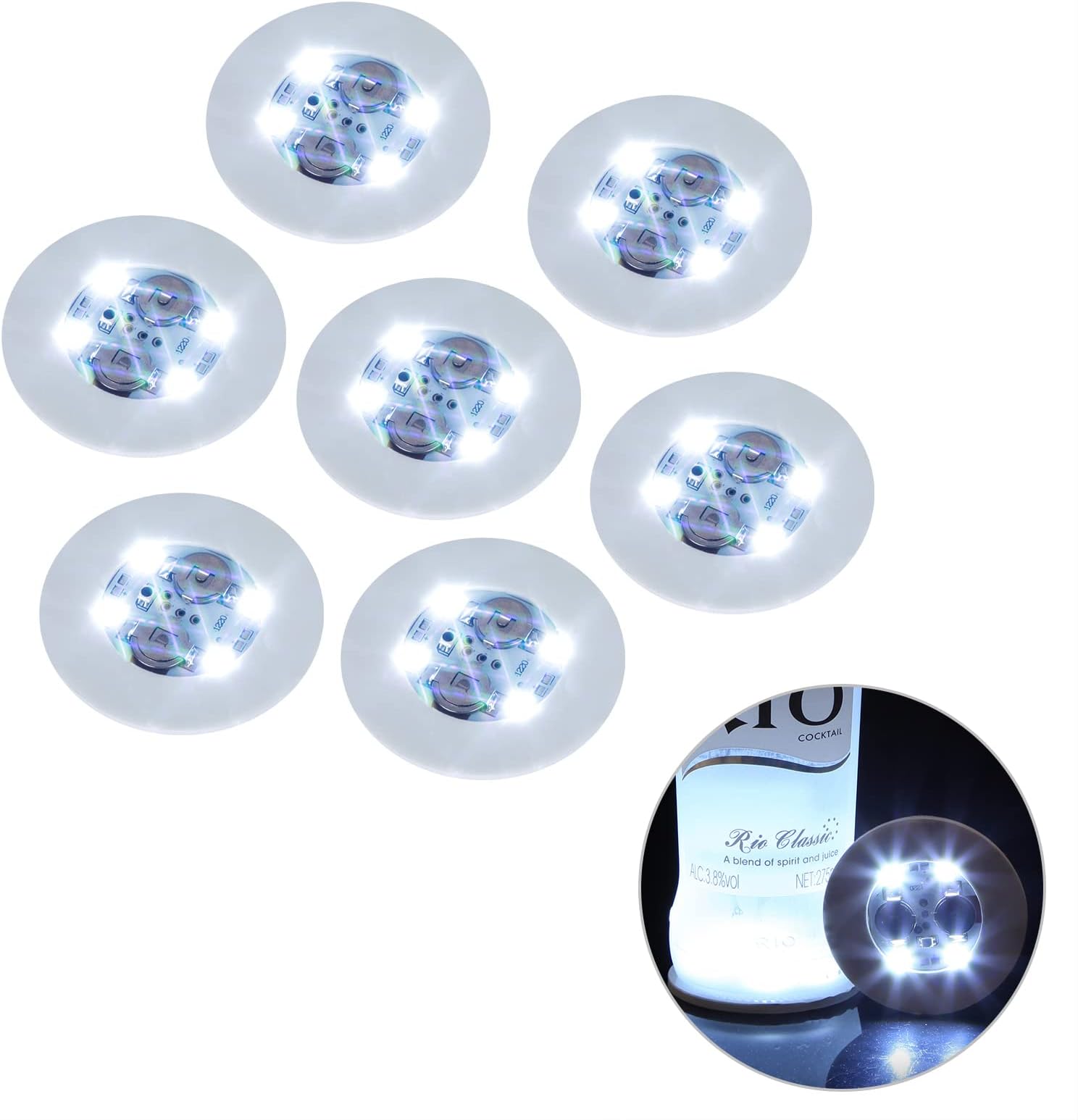 Led Bar Coasters - Led Stickers - Led Bottle Lights - Bottle Glorifies Coaster - Available in 5 Colors,Lit up Wine Liquor Bottles,Led Bar Service Lights at Night Clubs,Wedding,Parties(Cool White)