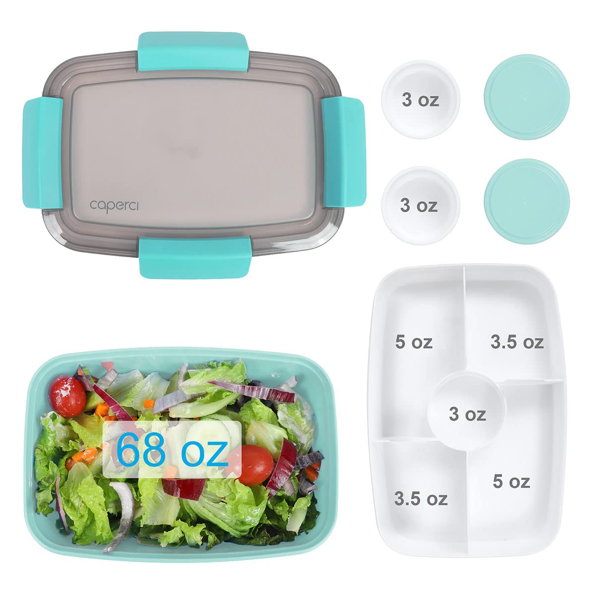Caperci Grand Bento Du Lundi : Bol à Salade 2L + 5 Compartiments + 2 Pots De Sauce – Boîte Déjeuner Adulte Anti-Fuite Pour Bureau Ou Pique-nique (Rose)