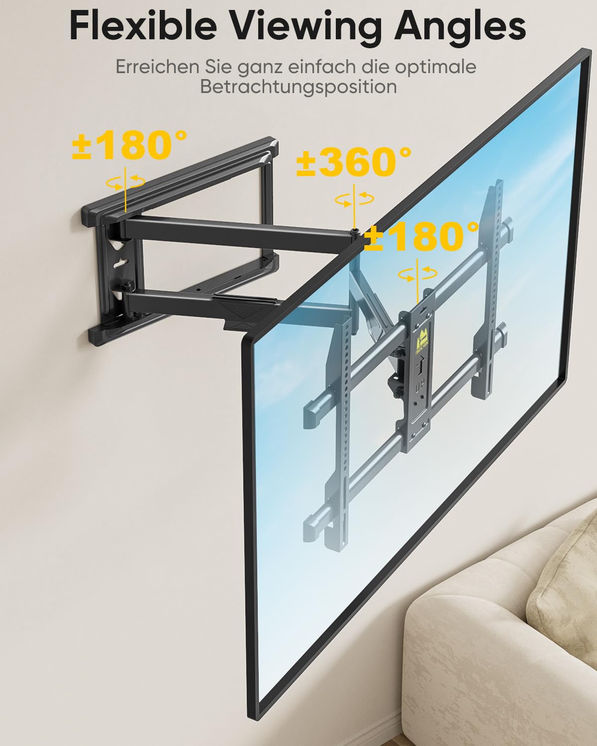 FORGING MOUNT Uchwyt ścienny do telewizora o długim zasięgu, narożny uchwyt na telewizor do telewizorów 37–75 cali, przedłużenie 765 mm, długie ramię, uniwersalny uchwyt ścienny do telewizora, pełny