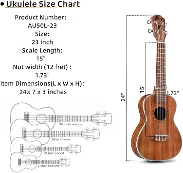 WINZZ AU50L 23-Inch Concert Solid Koa Ukulele, Natural Matte