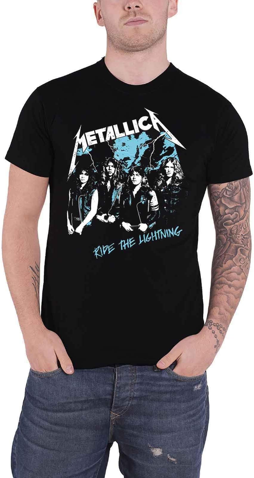 Metallica T Shirt Vintage Ride The Lightning Band Logo Official Mens Black