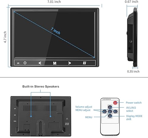 Miniatura 7 de Mini monitor de 7 pulgadas, 1024 x 600 IPS pequeño HDMI monitor VGA AV para PCCCTVRaspberry PIcámara de seguridadjuegos, altavoces integrados y