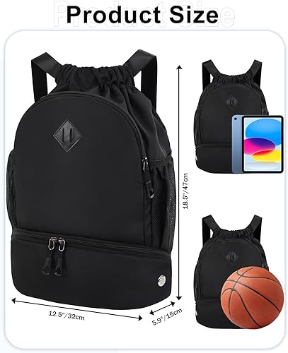 Miniatura 3 de Mochila de gimnasio con cordón y compartimento para zapatos para hombres y mujeres, bolsa deportiva de cuerda con bolsillo húmedo, bolsa de playa,