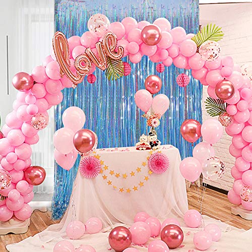 Image of CYLMFC Foil Fringe Curtains Party Decorations - 2 Pack 3 x 8ft Tinsel Backdrop for Party Photo Backdrop Wedding Bridal Shower Bachelorette