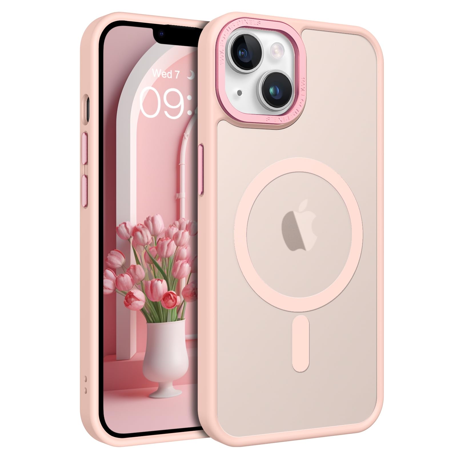 Magnetic for iPhone 13 Case & iPhone 14 Case [Compatible with Magsafe] Translucent Matte Phone Case iPhone 13/14 Slim Shockproof Women Men Protective Cover for iPhone 13/14 6.1", Light Pink