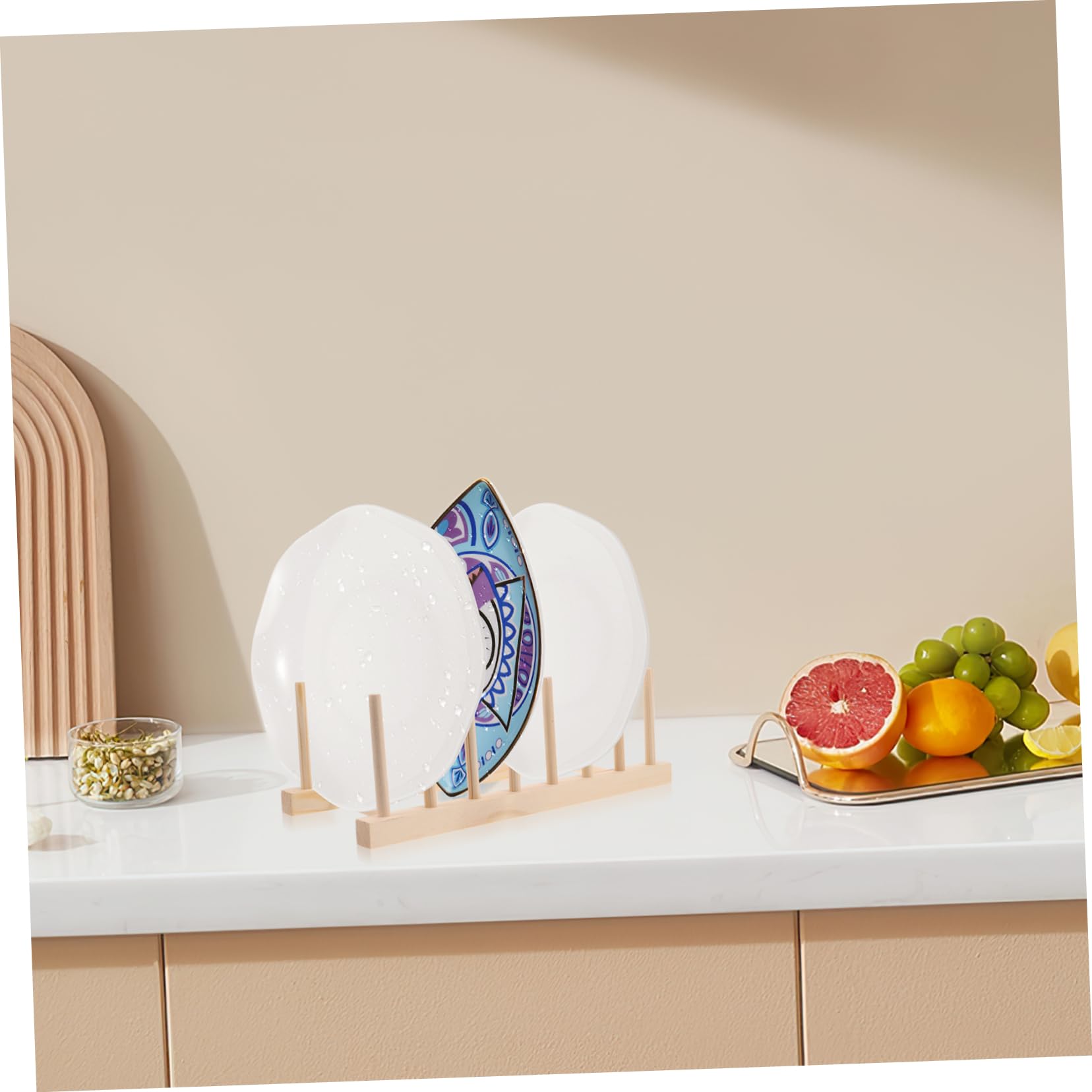 Range Couvercle Bois 3pcs Support D'assiette Design Unique D'égouttoirs à Vaisselle en Bois pour Rangement et Organisation Cuisine Pratique et Esthétique