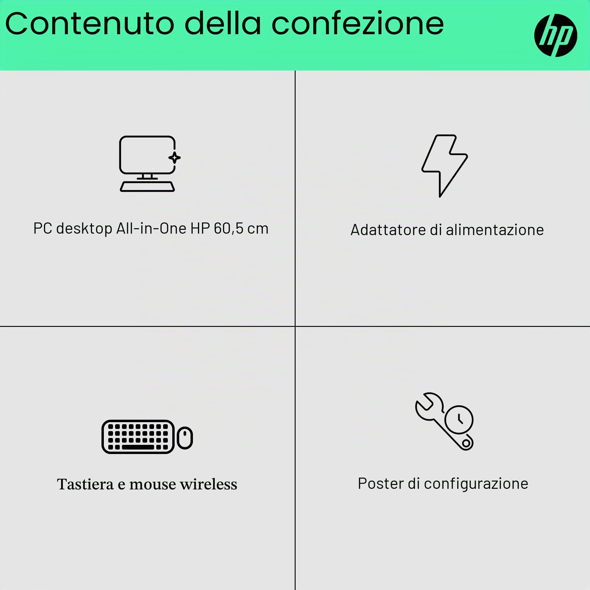 HP All-in-One 24-cr0007ss - Computer desktop da 23,8" FHD (AMD Ryzen 5 7520U, 16 GB RAM, 512 GB SSD, AMD Radeon Graphics, Windows 11 Home) Bianco - Tastiera QWERTY spagnola