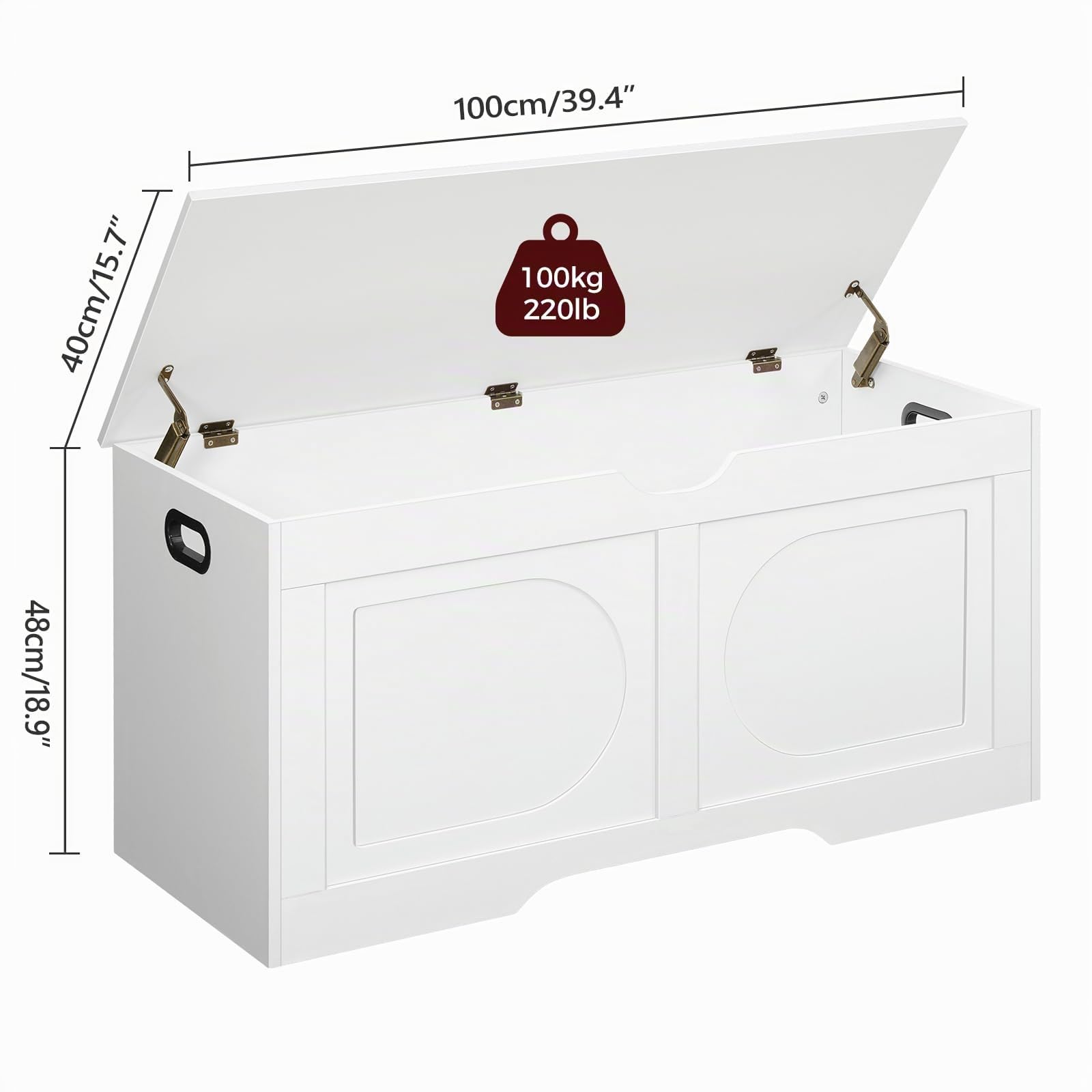 MAHANCRIS Truhe, Sitzbank mit Stauraum, große Spielzeugkiste, Schuhbank, Spanplattentruhe, 100 x 40 x 48 cm, für Eingangsbereich, Schlafzimmer, Wohnzimmer, Weiß ASCWT2001