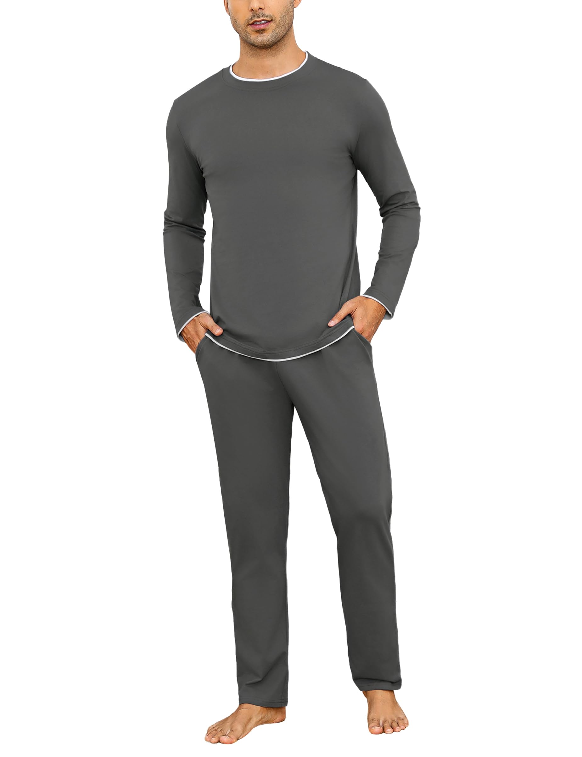 Aseniza Pigiama da Uomo Invernale, Pigiama a Maniche Lunghe in Cotone Semplice ed Elegante Pigiama Morbido Loungewear