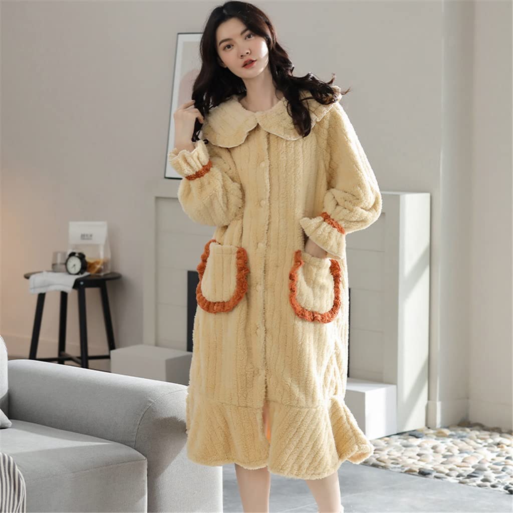 Winter Dicker Warmer Flanell-Pyjama for Frauen Nachtwäsche Home Clothing Pyjama Home Wear Pyjamas (Color : Yellow, Size : XL Code)