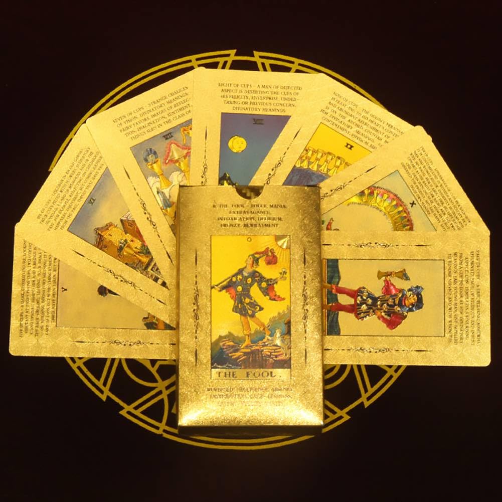 Générique Jeu de Cartes de Tarot avec Guide, Cartes de Tarot imperméables en Feuille d'or, Jouet révélateur de Fortune, lecteurs Experts débutants Gold Foil Tarot