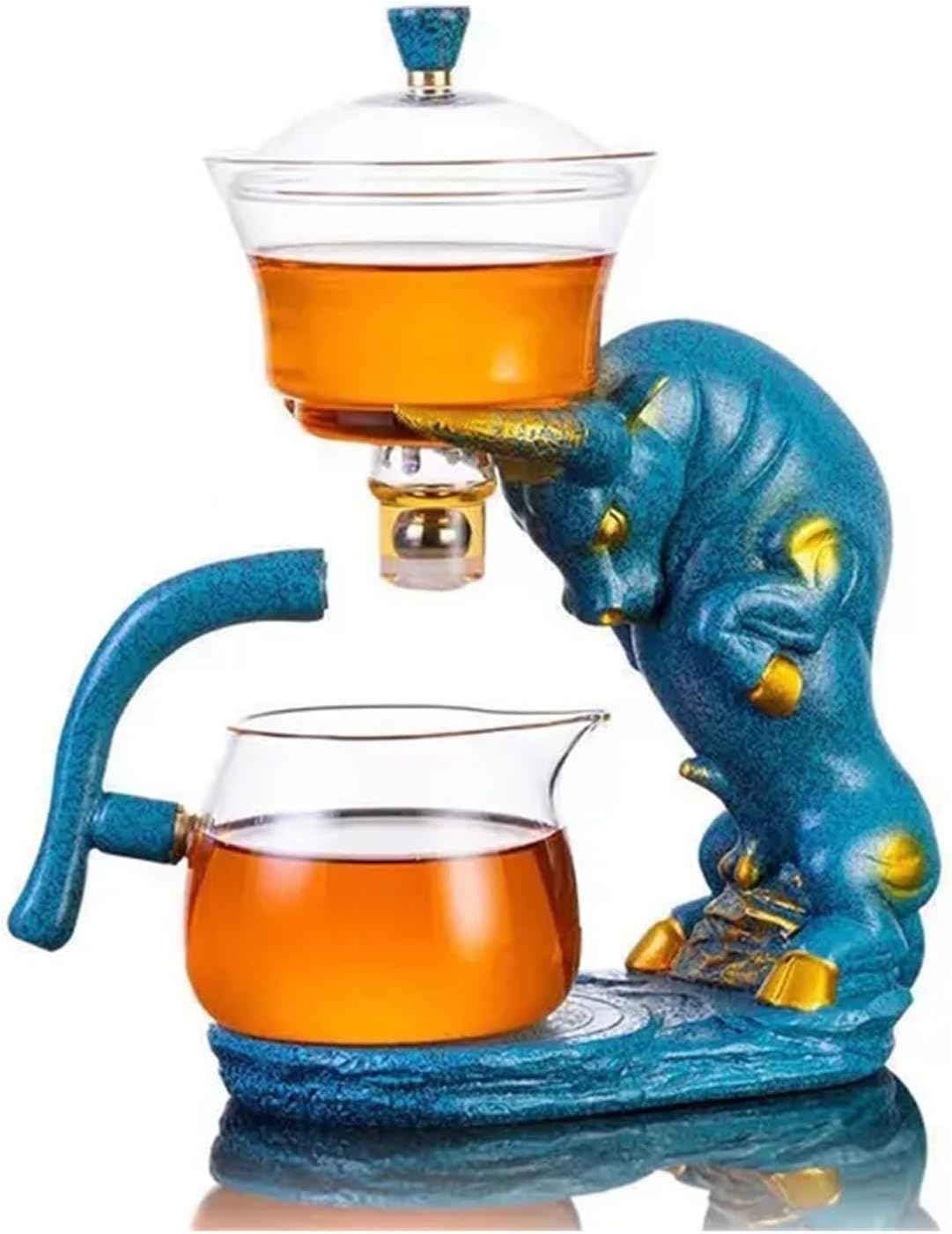 Chinese Automatic Glass Tea Set Teapot Home Living Lazy Tea Maker Water Filter Gaiwan Pot 6 Cup For Gifts(D)