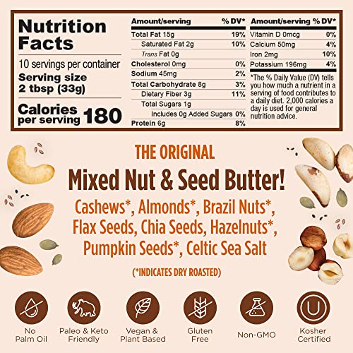 Organic Nuttzo Power Fuel Smooth Mixed Nut Butter Spread | Cashews Almonds Brazil Nuts Flax Seeds Chia Seeds Hazelnuts Pumpkin Seeds | No Peanuts | Paleo Gluten Free Vegan Kosher| 1G Sugar, 6G Protein | 12 Oz #TOP1