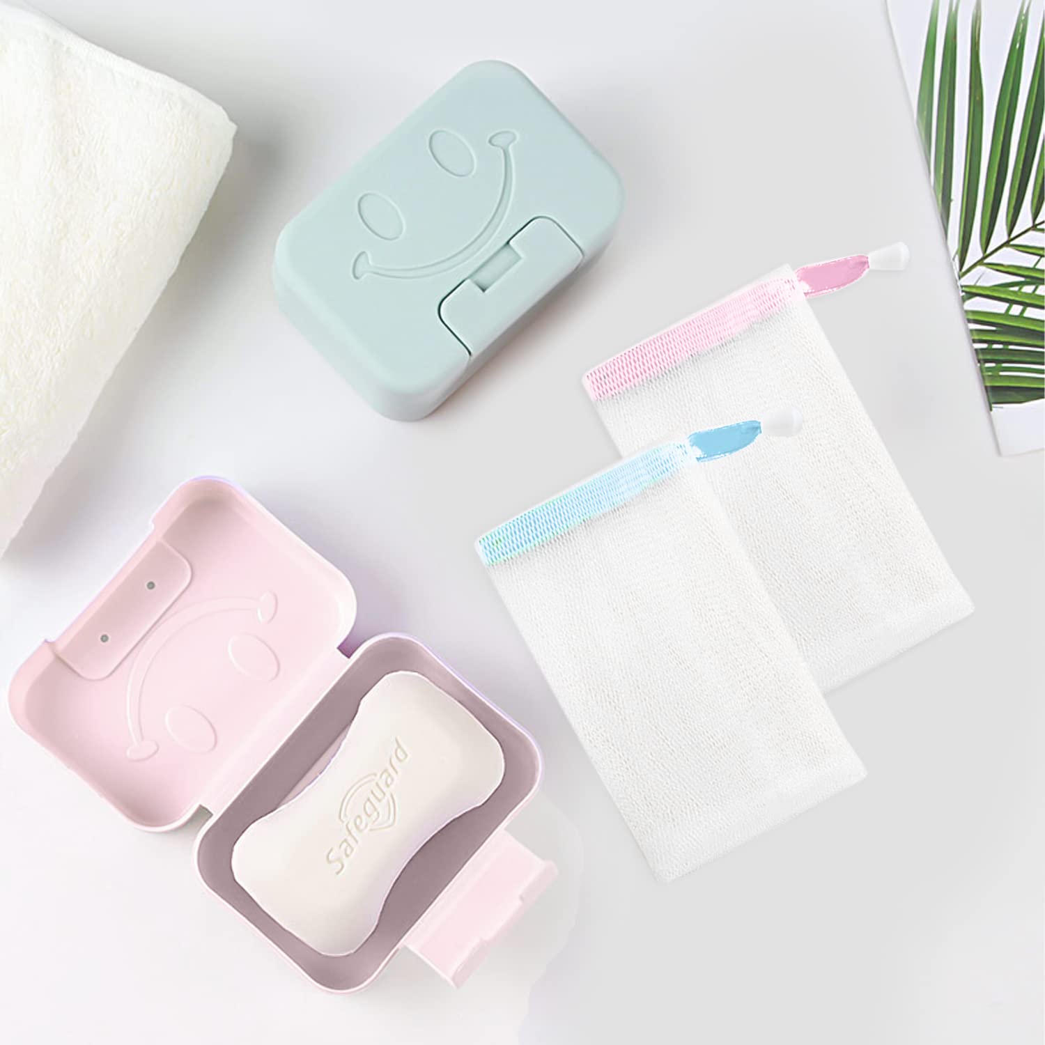 Portasapone Con Coperchio 2 Pezzi | Per Viaggio E Bagno | Design Antipolvere | Rosa E Blu