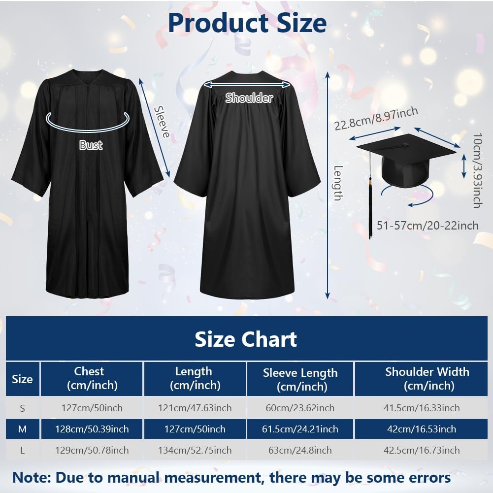 AUYAO Toga Laurea Toga e Tocco Cappello Laurea, Set Toga Laure, Unisex Costume università, Università Abito da Laurea, Graduation Gown, Toga da Università e Tocco Cappello Laurea, Nero