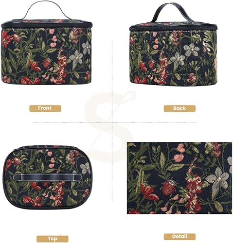 Miniatura 2 de Signare Neceser de tapicería, bolsa organizadora de maquillaje para mujer, diseño de jardín matutino, color negro (TOIL-MGDBK), Negro -