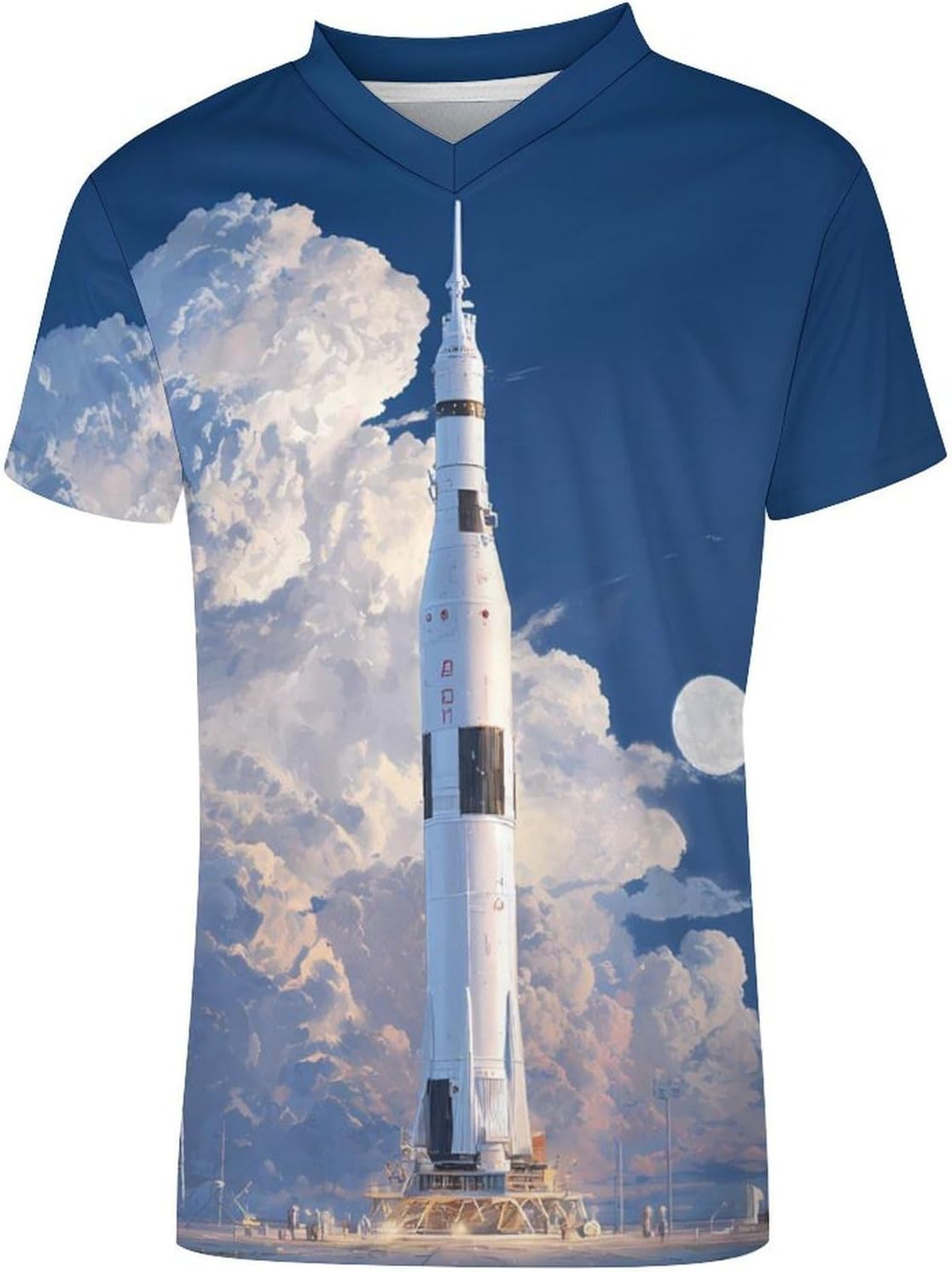 Space Apollospaceship Mens V Neck Soccer Jersey Quick Dry Breathable Short Sleeve T Shirt Sports Football Tops 6X-Large