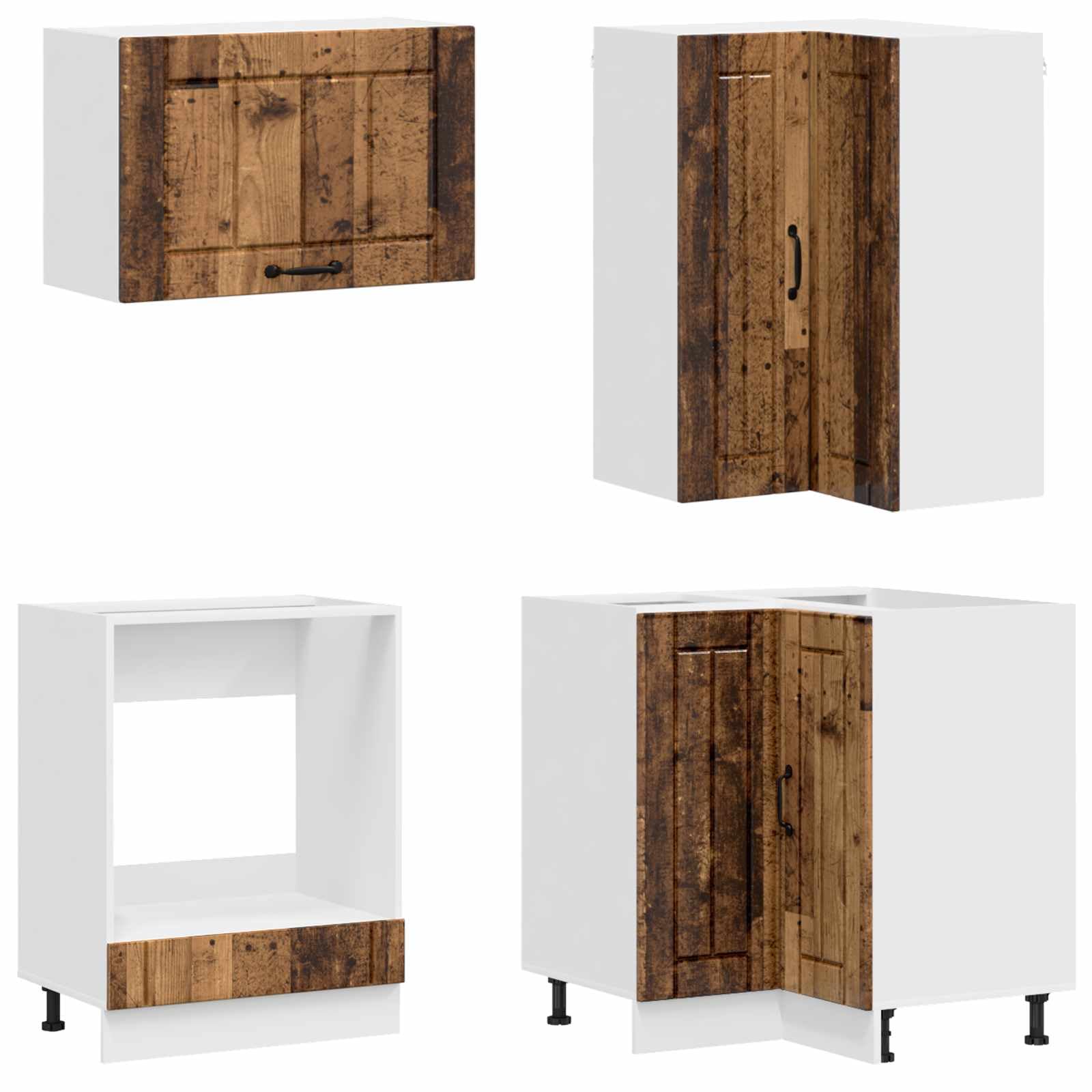 Gecheer Kücheneinheit Lucca, 8-teilig, aus Altholz & Holzwerkstoff – Robuste Küchenzeile im Vintage-Look für Moderne Landhausküchen