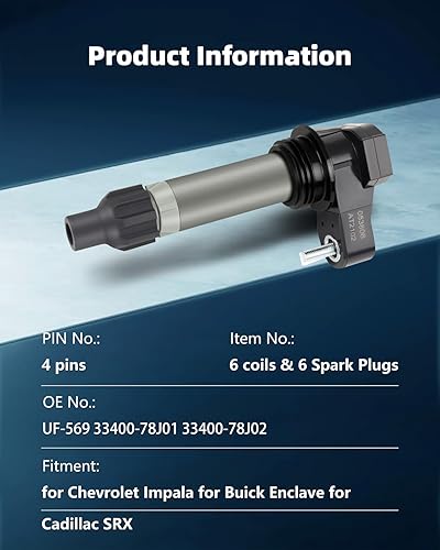 Miniatura 3 de ECCPP UF569 6 bobinas de encendido con 6 bujías de iridio para Chevrolet para Cadillac Malibu 3.6L y CTS 3.0L UF-569 33400-78J01 33400-78J02