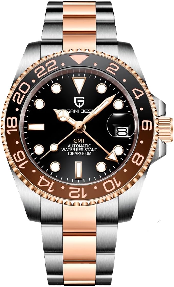 Pagani Design GMT Automatic Mechanical Men’s Watch Rotating Ceramic Bezel Stainless Steel Watch with Date Function Men’s Sport Watch