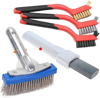 Pool Pumice Stone and 5 inch Stainless Steel Pool Brush Kit with EZ-Clip Handle to Reomve Erase Rust Stain Spot in Concrete Plaster Pool Spa and Calcium Deposit on Pool Tile (5)