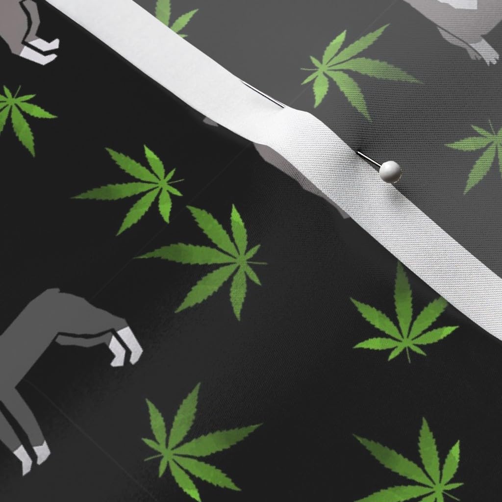 Spoonflower Fabric - 420 Pitbulls Dog Pitbull Weed Pattern Black Dogs Marijuana Printed on Satin Fabric by The Yard - Sewing Lining Apparel Fashion Blankets Decor