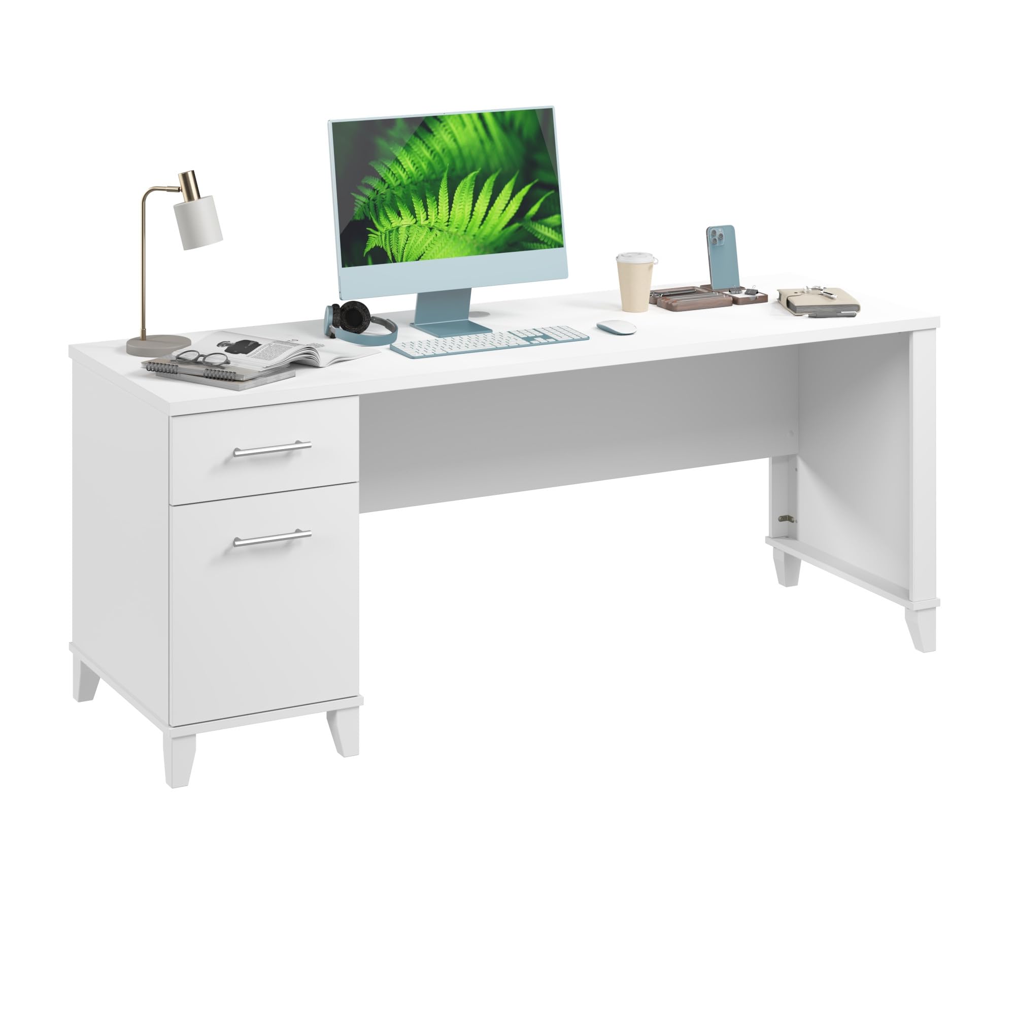 Bush Home 72-inch Home Office Desk with Drawers, Large Computer Table for Personal Workspace, Somerset Collection, White