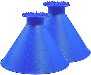 CAVLA 2 Pcs Magical Car Ice Scraper, Cone Ice Scraper, 2 in 1 Portable Ice Scraper Car Snow Removal, for Car Windshield, Snow Grass, Window (Blue)
