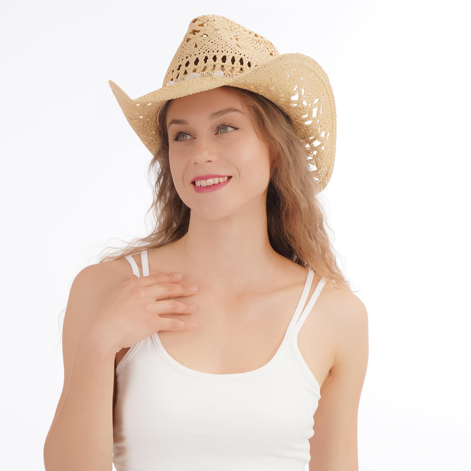 Cappello da cowboy, cappello da cowgirl, cappelli da cowboy per donne/uomini, cappello da cowboy a tesa modellabile per donne