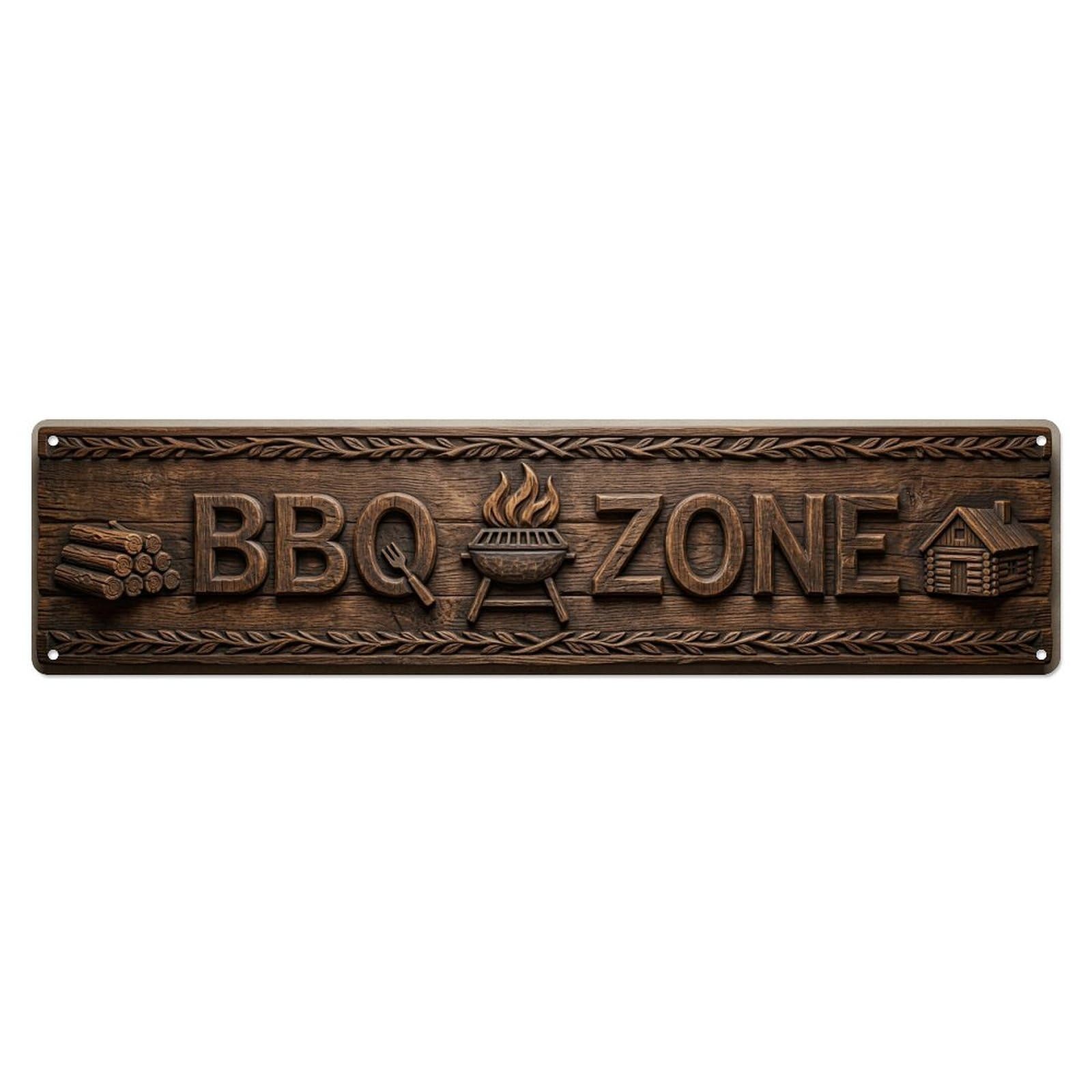 BBQ Zone Timber Hanging Metal Tin Skinny Sign Plaque Wall Decor for Cafe, Club Bar, Office, Home Garden Metal Poster 4x16Inch