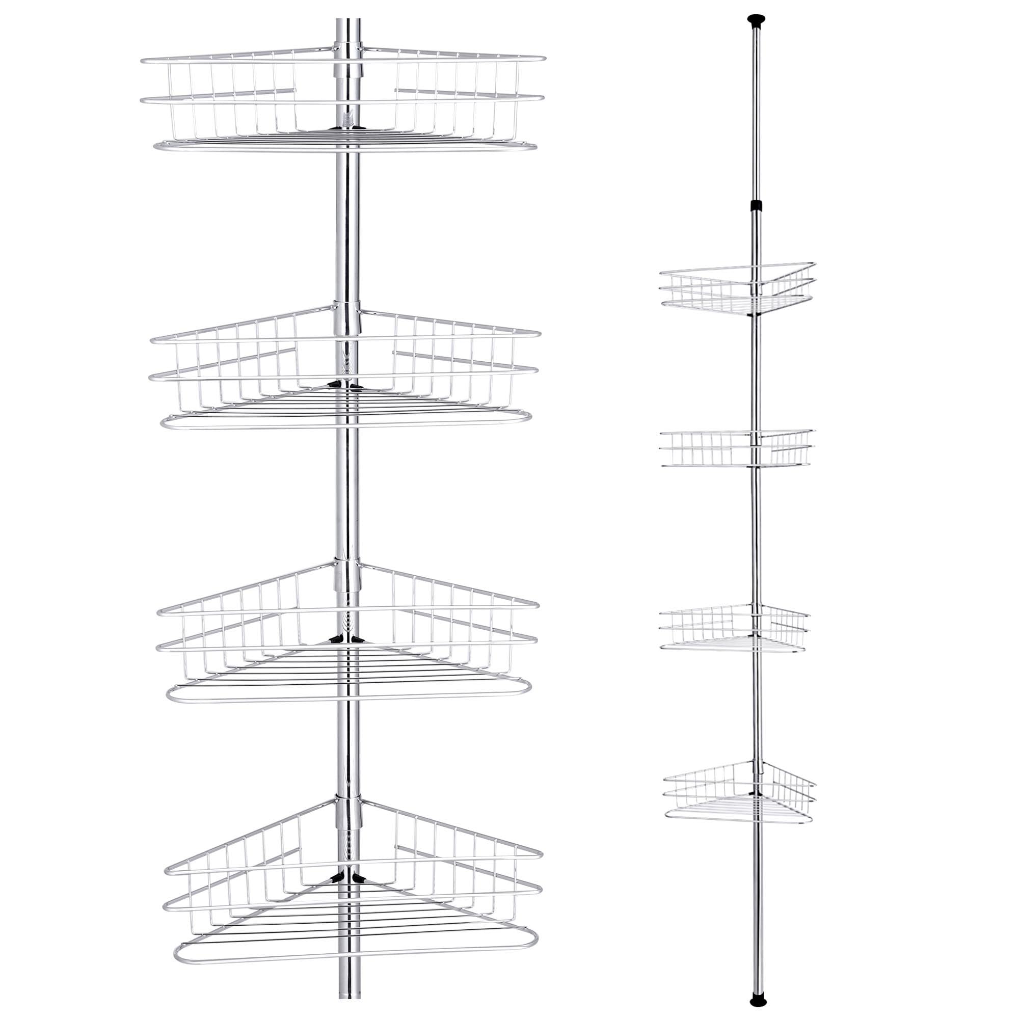 HeyJiaYu 4 Tier Shower Caddy Corner Stand Metal Shower Corner Shelf Adjustable Height No Extra Tools or Drilling