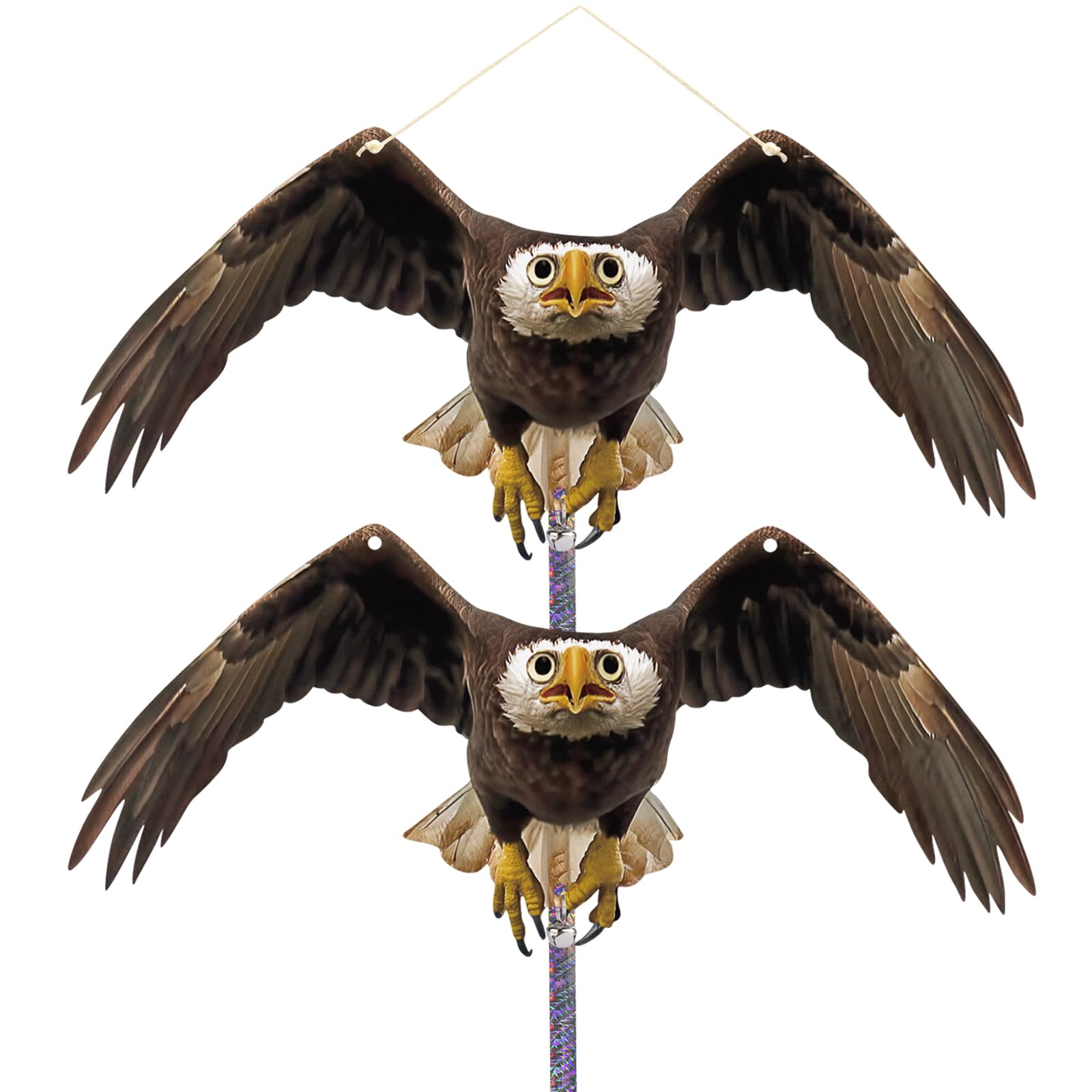 Homo Trends 2PCS Hawk Bird Scarers for Gardens Pigeon Deterrent Owl Bird Scarer Hanging Fake Owl Decoy to Scare Birds Away Flat Plastic Owls to Keep Birds Away from Roofs Patio Windows Porch Tree