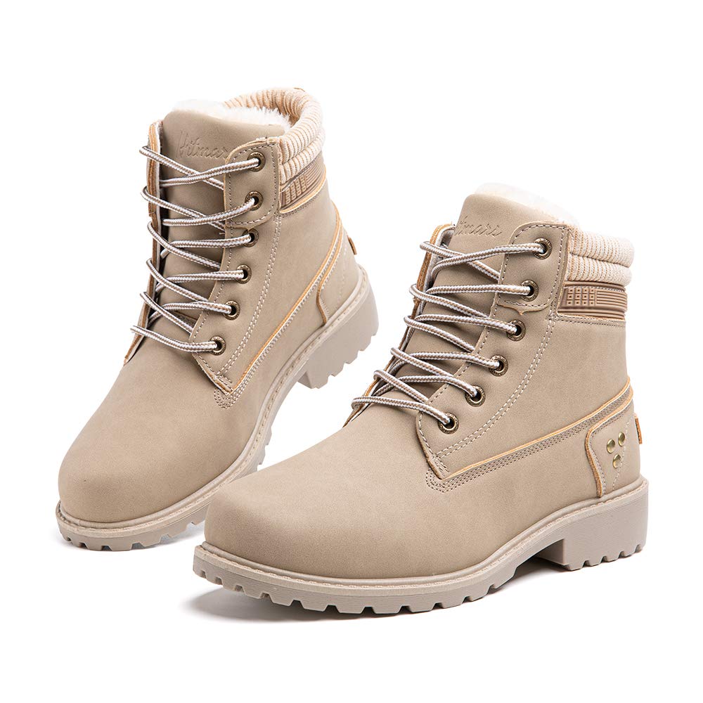 Hitmars Stivali Donna Invernali Stivaletti da Neve Pelliccia Scarpe Snow Boots Caldo Stringati Scarponi Bassi Antiscivolo Trekking Nero Marrone Grigio Rosa 36-43 EU