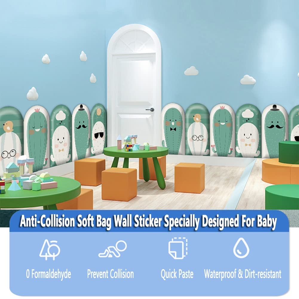 3D Anti-Collision Wall Stickers 3D antykolizyjna wyściółka ścienna dla dzieci, wodoodporne skórzane panele ścienne z kaktusa Naklejki ścienne, do Tatami, sypialni, pokoju zabaw(6 PCS)