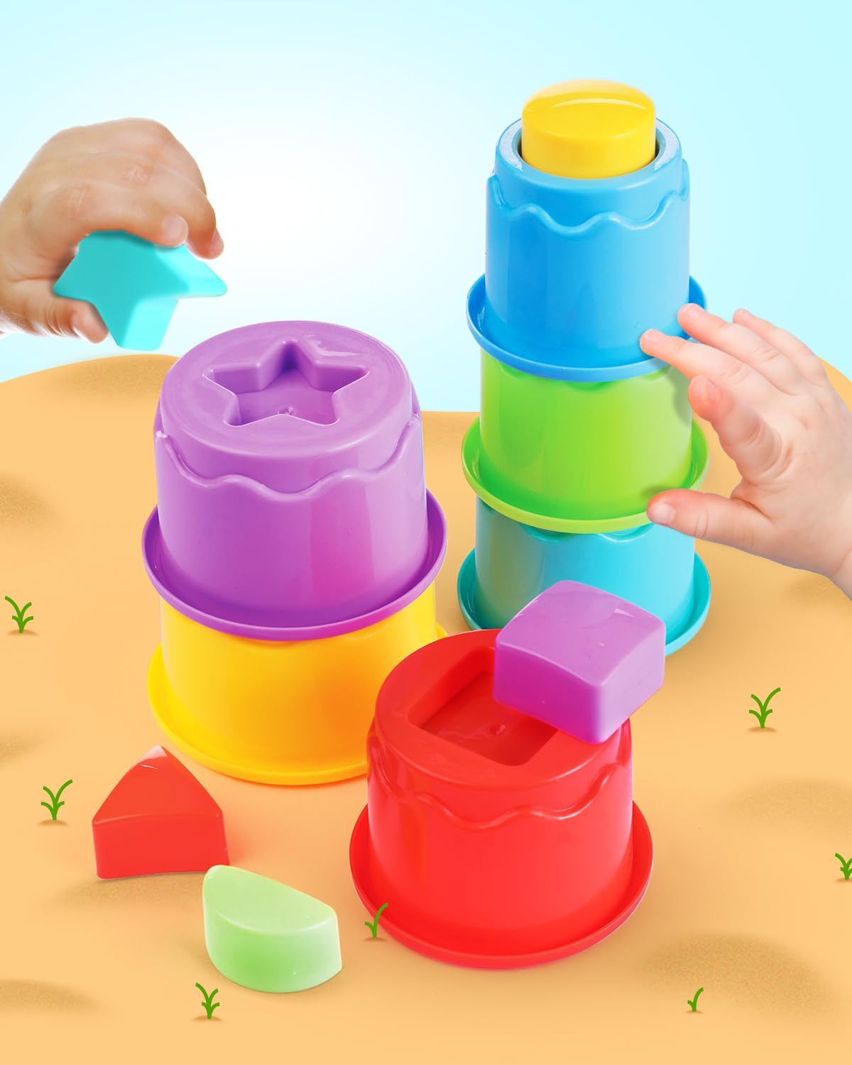 Intellibaby Newborns & Infants 3-in-1 Premium Shape & Stacking Cups | Sorting & Nesting Toy for Babies | Smart Activity Building Block Set for Baby Boys/Girls | Non-Toxic | 12 Pieces | 9+ Months (B0CZLQH9DR) Amazon Price History, Amazon Price Tracker