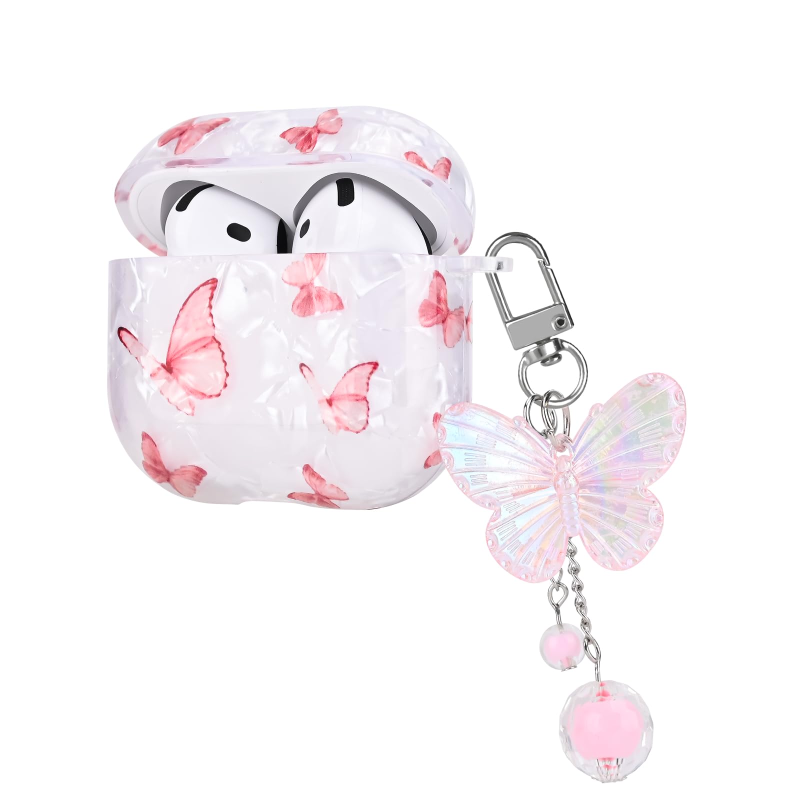 Étui Transparent TPU Avec Pendentif Pour AirPods 4 (2024) - Protection Anti-choc, Anti-rayures, Design Nœud Papillon Rose