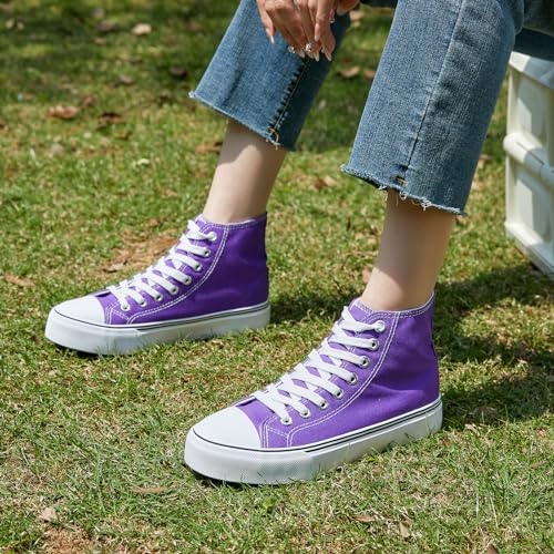 Image of ZGR Womens High Top Canvas Sneakers,Lace-up Casual Tennis Walking Shoes | Breathable canvas upper,memory foam comfort,non-slip outsole,high-top lace-up,for walking,tennis,travel,casual