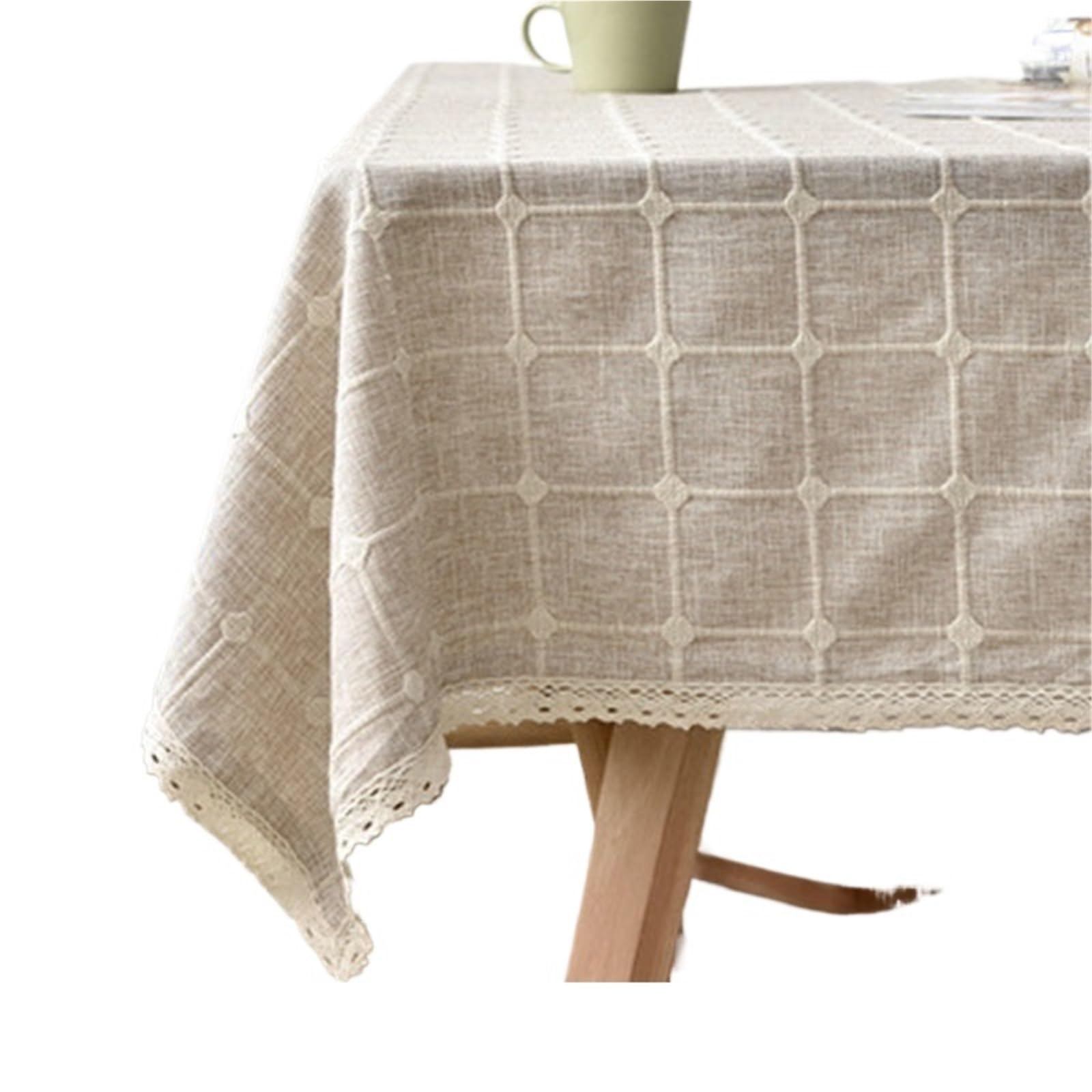 Nappe en dentelle coton lin pour protéger table salon rayures bleues