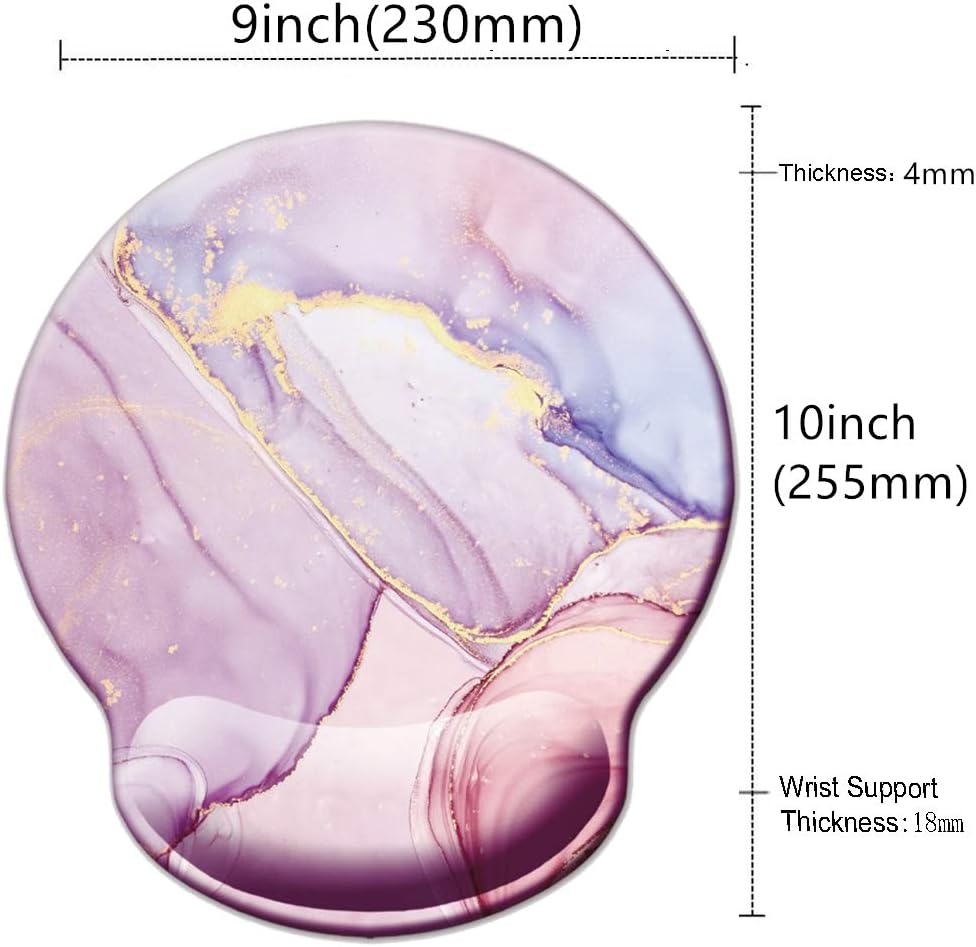 Memory Foam Wrist Support Mouse Pad Comfortable Padded Wrist Mousepads 9in X10in Desktop Notebook Mouse Mat (Marble Pretty Pink-Foam)