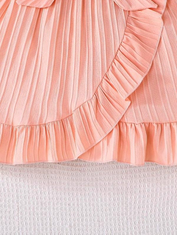 Image of Niren Enterprise Girls' Frill Pleated Design, Ruffle Sleeves, Bow Waist, Elegant Summer & Birthday Party Dress