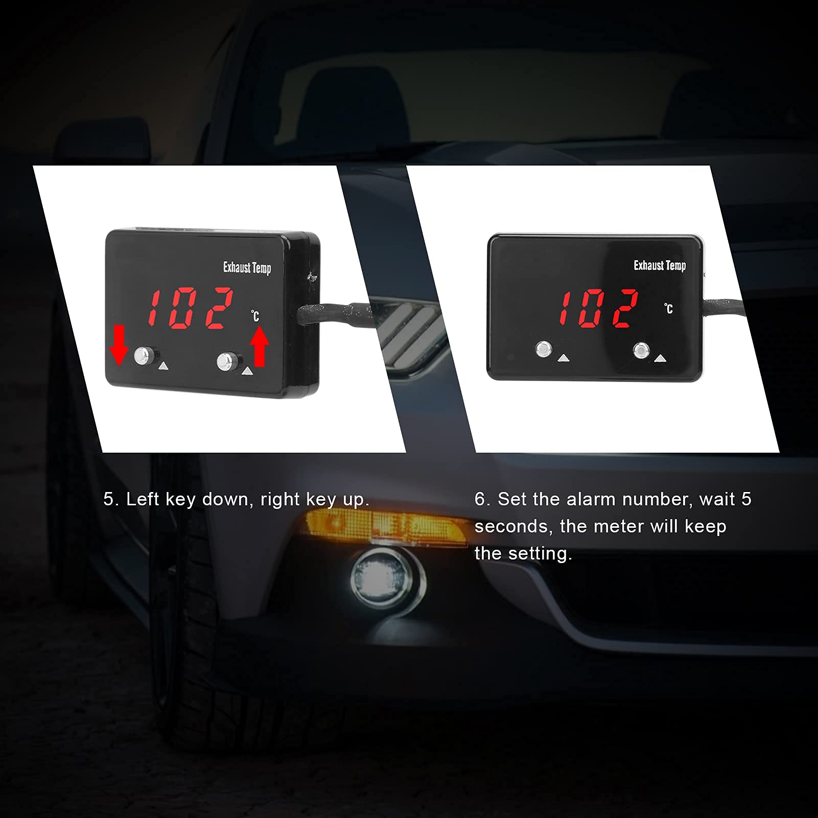 Medidor de temperatura de los gases de escape, medidor de temperatura de los gases de escape del coche, medidor EGT, pantalla digital LED roja, universal para vehículos de 12 V
