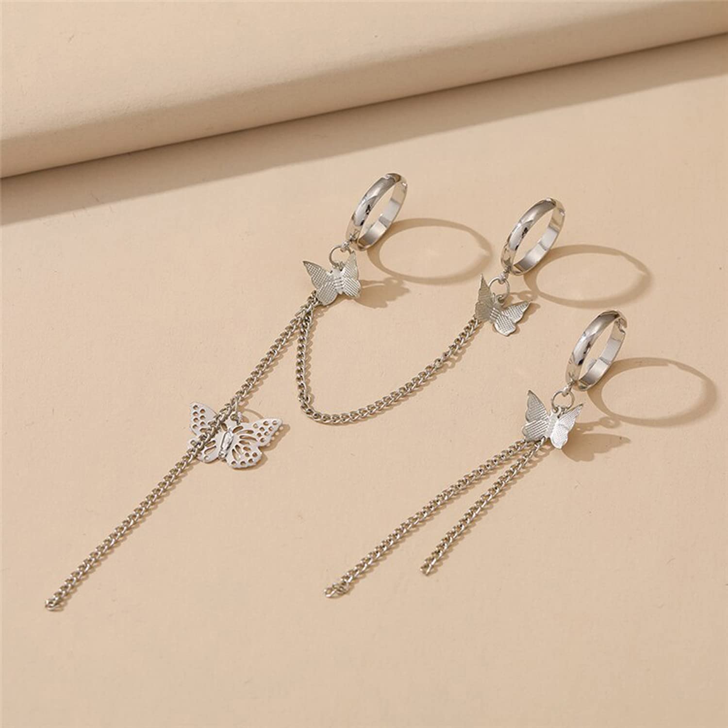 Butterfly Chain Rings Set Plated Toned Inspired